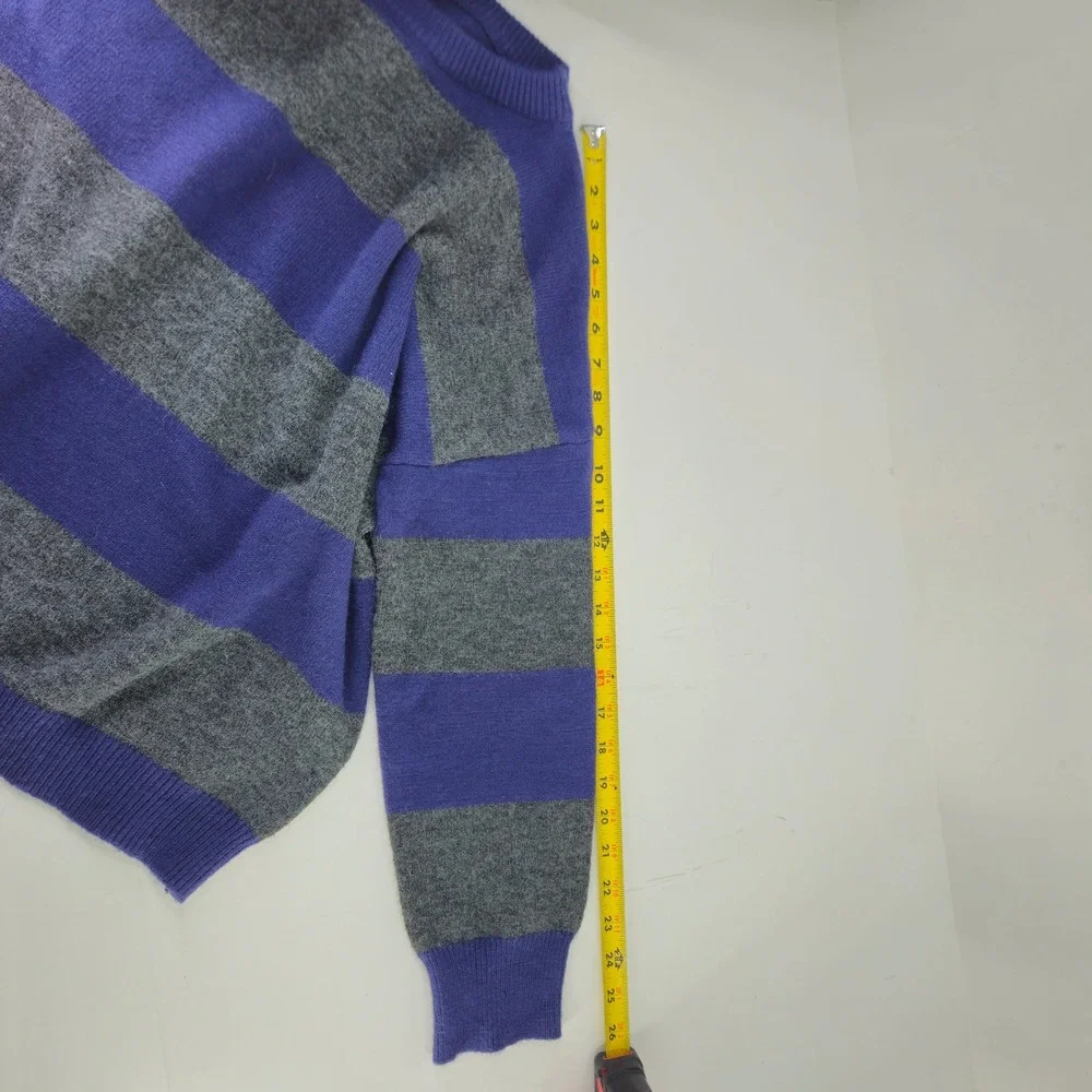 Vintage‎ 90s Striped Pullover Sweater Blue Gray Long Sleeve Crew Neck Knit Large